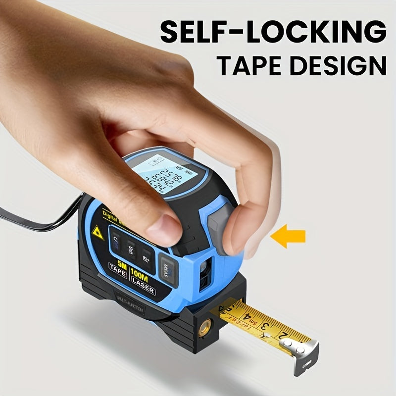 MIGPRC 1pc Blue 3-In-1 Laser Tape Measure, High-precision Rechargeable Infrared Laser Rangefinder & 196.85inch Manual Measuring Steel Tape, Distance Meter With Digital Display