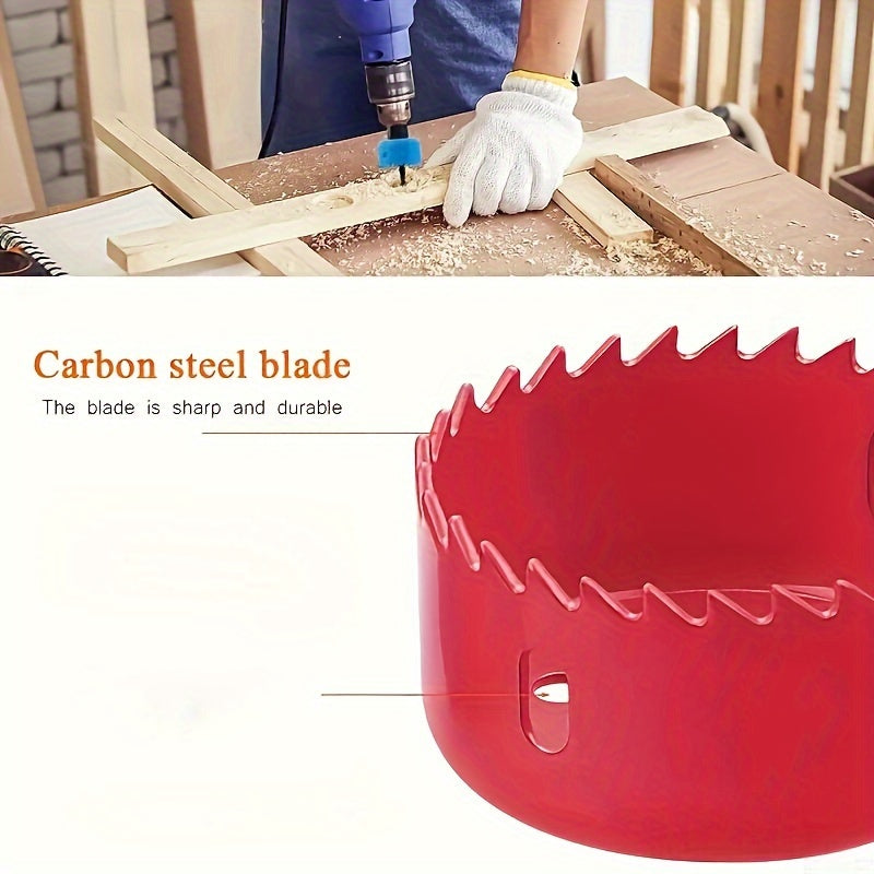 1 Set Hole Saw Set, Hole Saw Kit, 8 Saw Blades 3/4“- 2-1/2” (19mm-64mm) Hole Saw, Mandrel, Inner Hex Key, Perfect For Soft Wood, PVC Board, Plastic Board Drilling, Red, Black