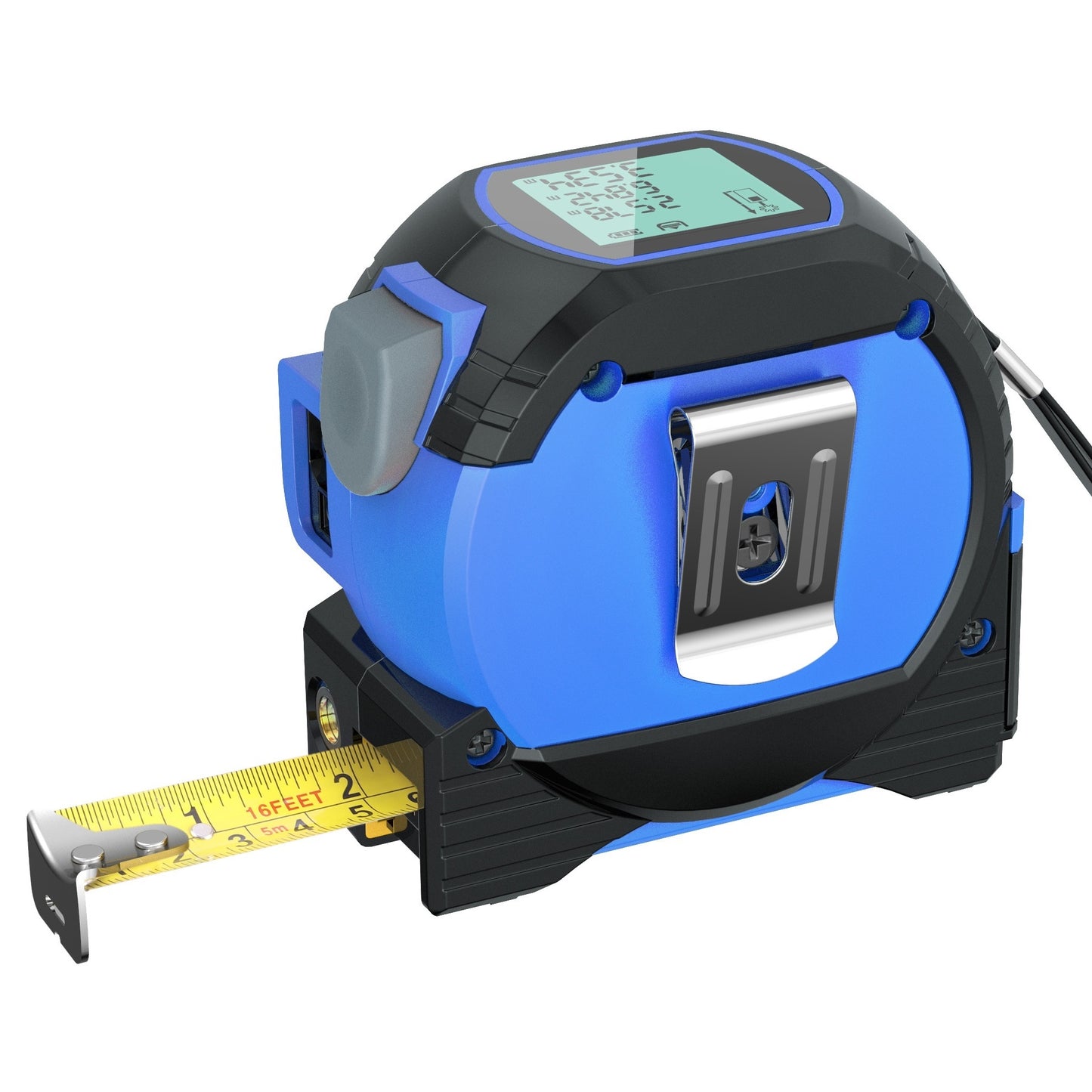 MIGPRC 1pc Blue 3-In-1 Laser Tape Measure, High-precision Rechargeable Infrared Laser Rangefinder & 196.85inch Manual Measuring Steel Tape, Distance Meter With Digital Display